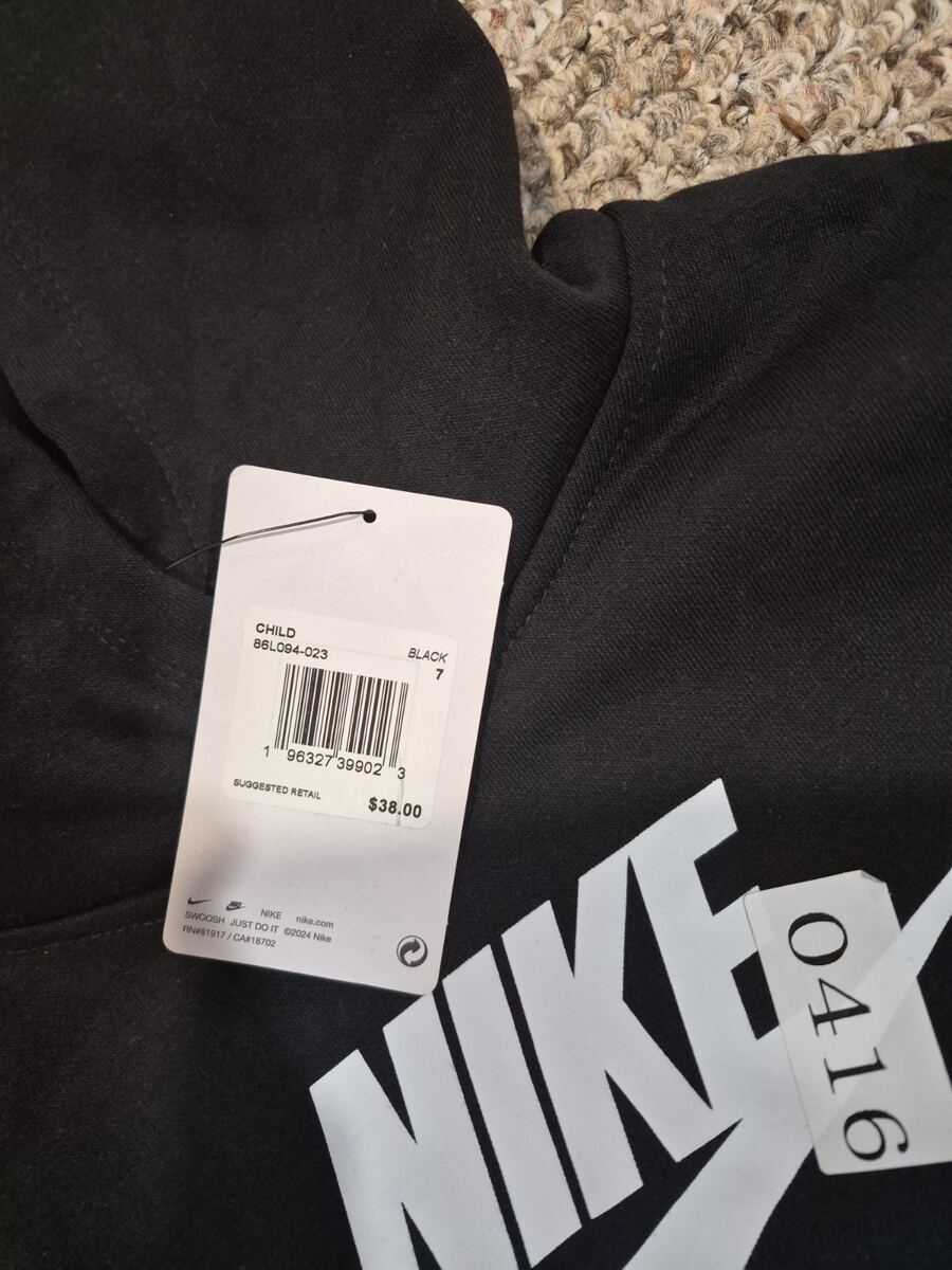 Sz 7 Nike Little Kids Sportswear Club Fleece Pullover Hoodie Black Logo Size 7